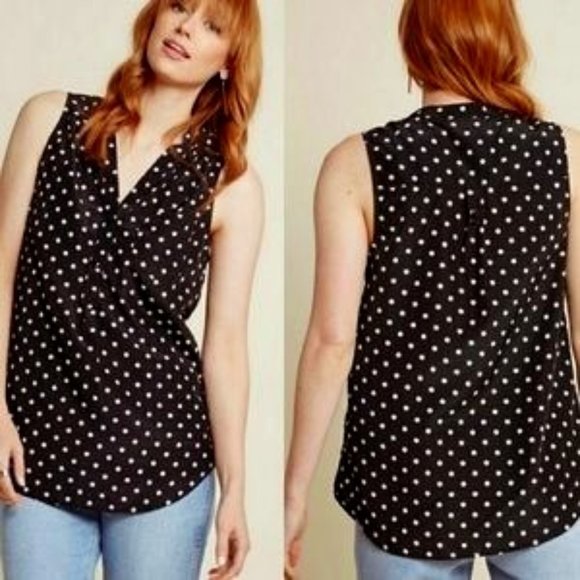 Modcloth Summer Top 🌿 Myrtlewood Sleeveless Polka Dot Top - Picture 1 of 4